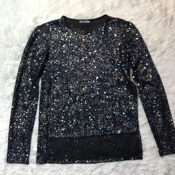 Zara Navy sequin split side top size S - Picture 1 of 5